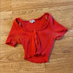Beginning boutique red crop button up top